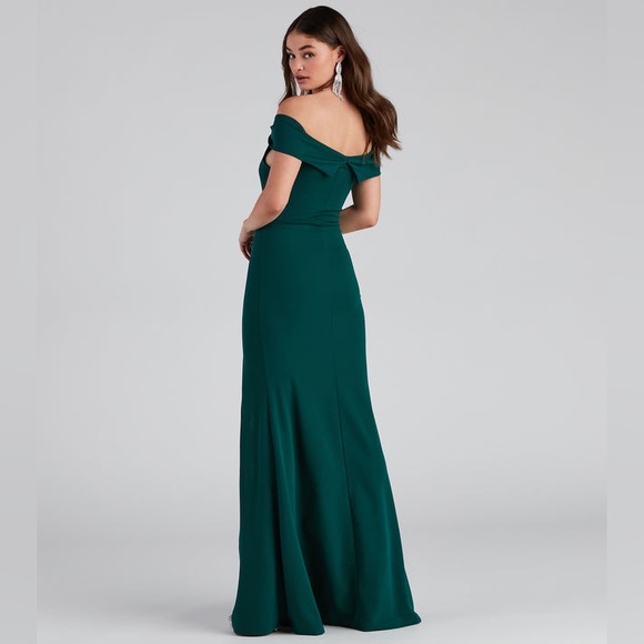 Windsor green dress, off the shoulder floor length high split maxi wedding prom - Picture 4 of 11